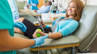 Woman donating blood