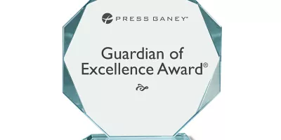 Press Ganey Guardian of Excellence Award trophy.