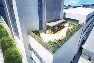 The exterior roof terrace of The Taneja Center