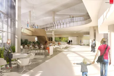 A vast, vertical view of the main lobby at The Taneja Center