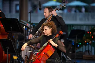 The AdventHealth employee orchestra performs at Disney Springs.