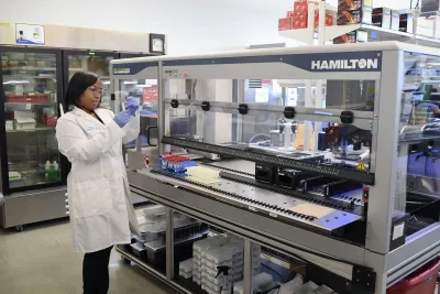 Female Laboratory Team Member Using Hamilton Robot