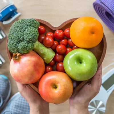 bowl of fruit in the shape of a heart