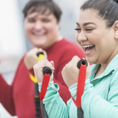 Women Exercising with Bands