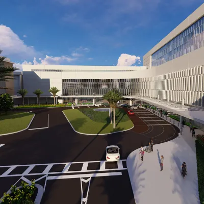 Rendering of Taneja Tower Building and Parking