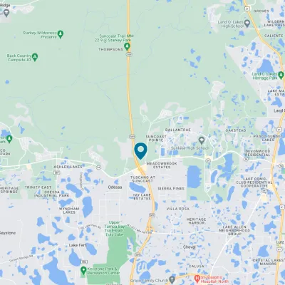 AdventHealth Care Pavilion Central Pasco location pin on the map.