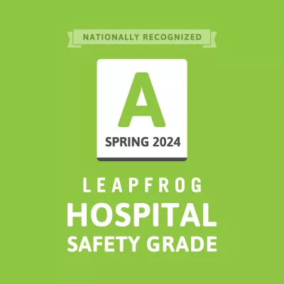 Leapfrog A Grade Hospital Safety Grade Spring 2024 logo.