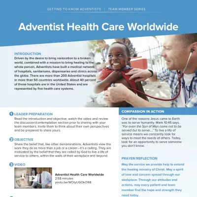 Getting to Know Adventists Team Member Series Adventist Health Care Worldwide sheet.