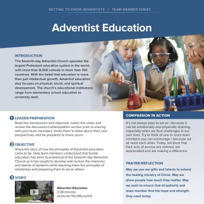 Getting to Know Adventists Team Member Series Adventist Education sheet.