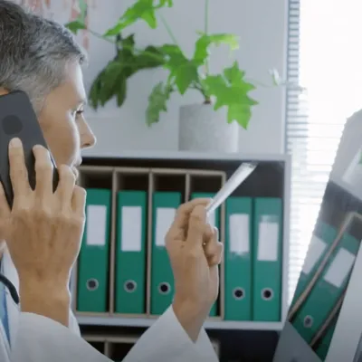 Woman looking at a computer screen.