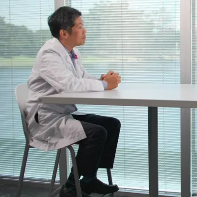 Dr. Hsu and Garrett Caldwell talking