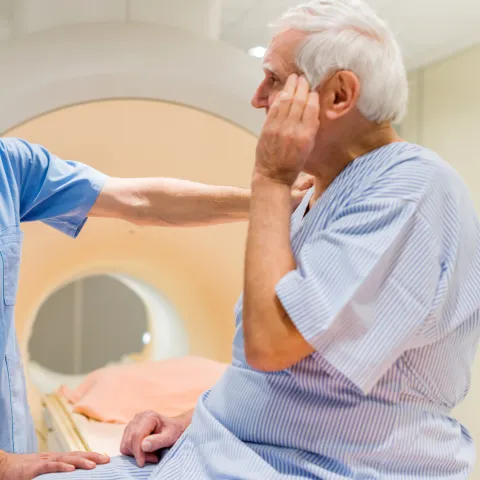  A man prepares to get some answers about his persistent headaches.