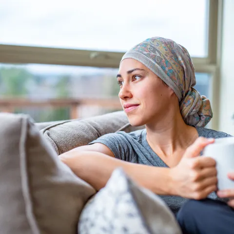 Cancer patient struggling with hair loss.