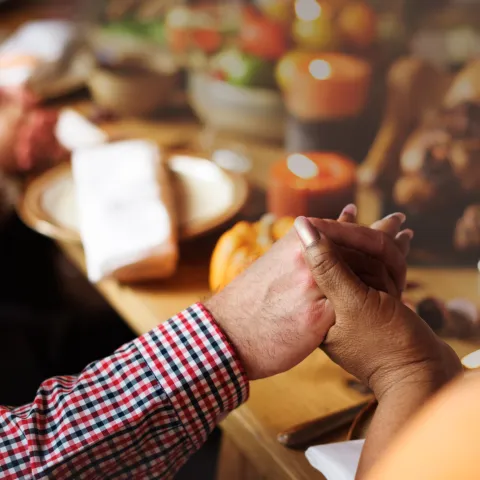 holding hands and praying at thanksgiving