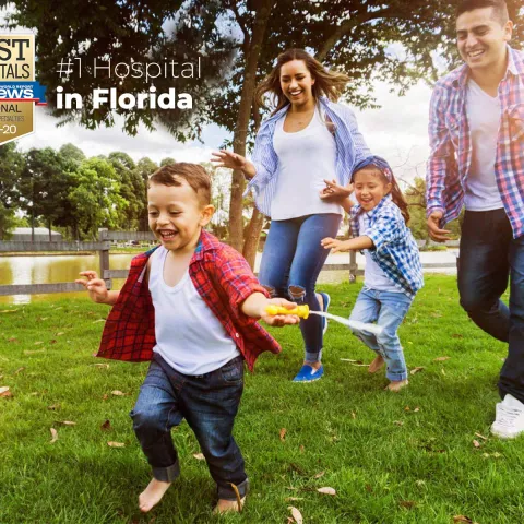 Happy family outdoors.