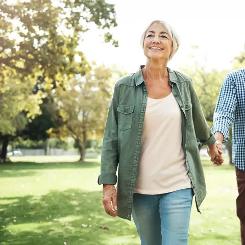 older couple strolling outdoors