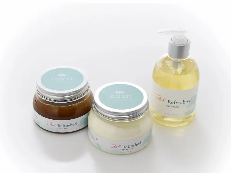 Feel Refreshed Body Products sold at Eden Spa.