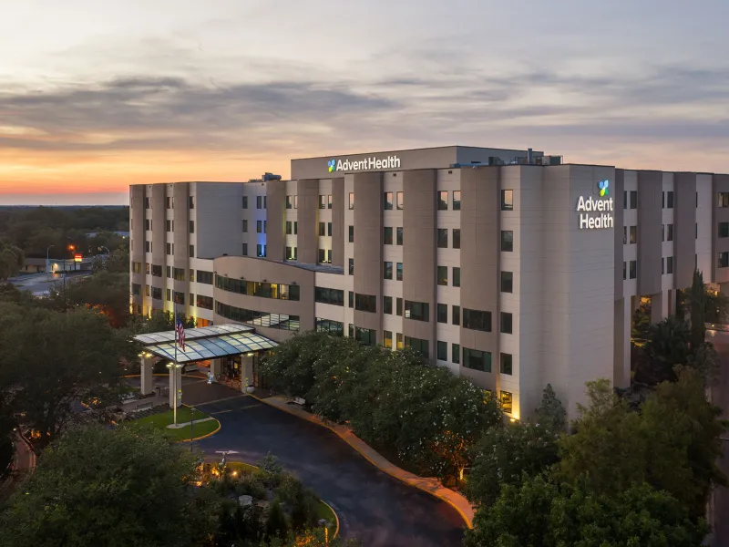 The AdventHealth Ocala building during the night