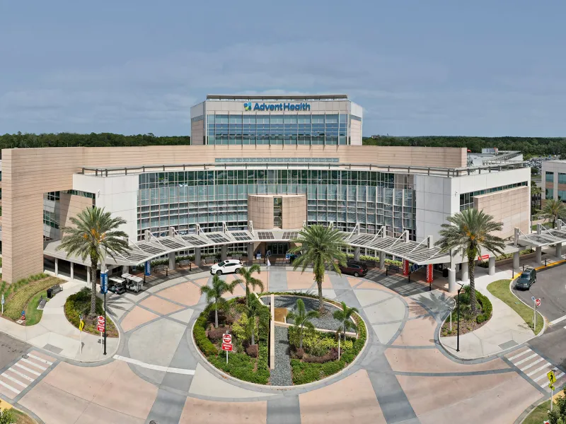 A panoramic view of the AdventHealth Wesley Chapel building
