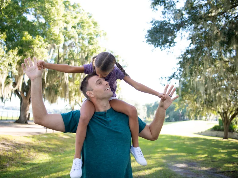 Father with daughter on his shoulders