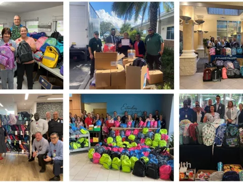 AdventHealth team members throughout Flagler, Lake and Volusia Counties donated backpacks and supplies to support nearly 1,500 students head back to school.