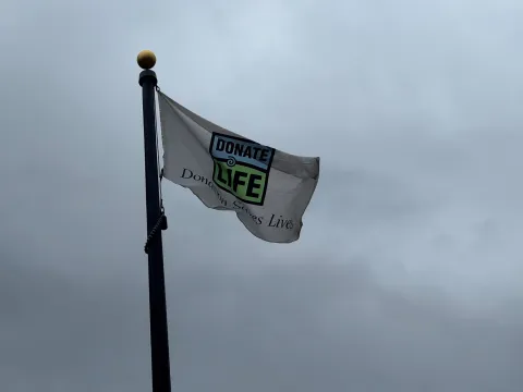 The Donate Life flag at AdventHealth Porter