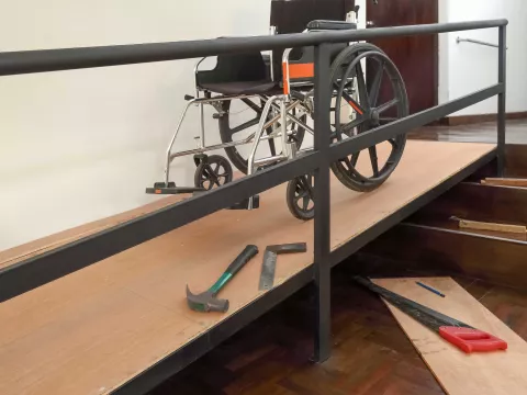Wheelchair and set of tools.