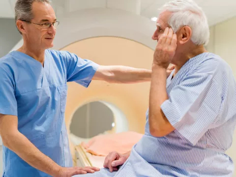  A man prepares to get some answers about his persistent headaches.