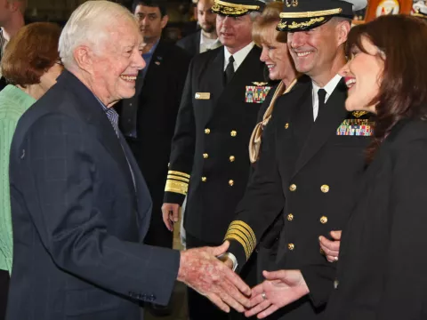 Jimmy Carter shaking hands with Marines