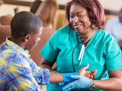 A boy getting treatment at Urgent Care