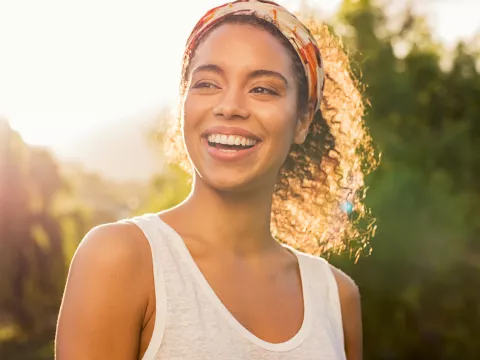 Smiling woman with a positive outlook.