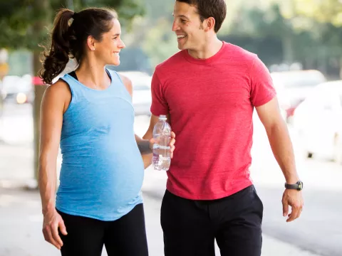 Pregnant woman walking for exercise