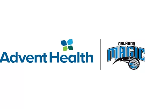 AdventHealth and Orlando Magic Partnership Logo.