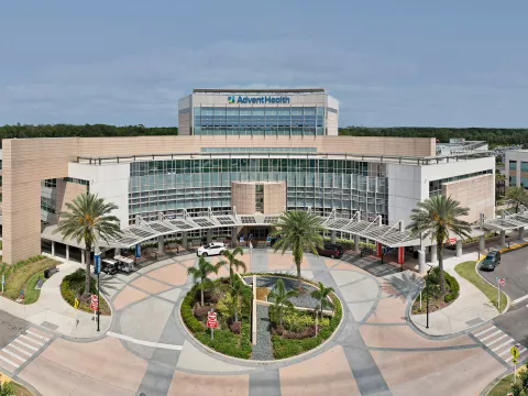 A panoramic view of the AdventHealth Wesley Chapel building