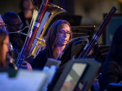 The AdventHealth employee orchestra performs at Disney Springs.