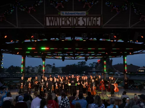 The AdventHealth employee orchestra performs at Disney Springs.