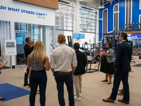 Members of the community learn more about the Orlando Magic Altitude chamber inside the AdventHealth Training Center  