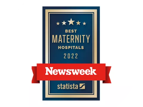 A Newsweek badge of "Best Maternity Hospitals" for 2022