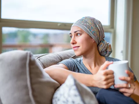 Cancer patient struggling with hair loss.