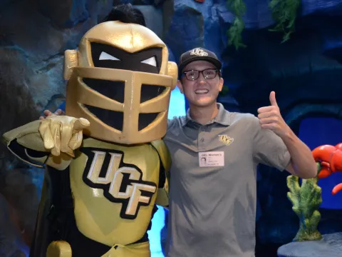 UCF mascot Knightro and Patient