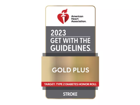 American Heart Association's Get With The Guidelines® - Stroke GOLD PLUS quality achievement award for 2023. 