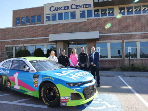 No. 1 AdventHealth car outside of AdventHealth Cancer Center Shawnee Mission