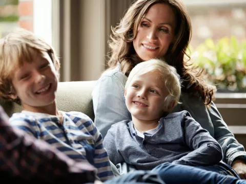 Family on couch