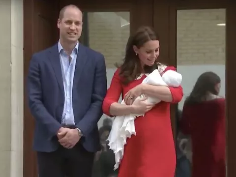 Kate Middleton with William and their new baby.