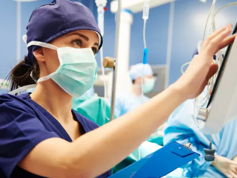 A nurse wearing a mask