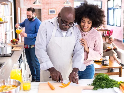 A family prepares a healthy and nutritious meal.