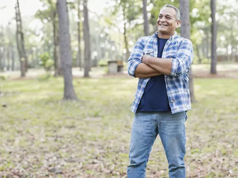 Man alone in the woods