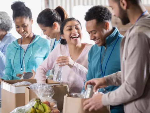 A group of volunteers at a food bank.