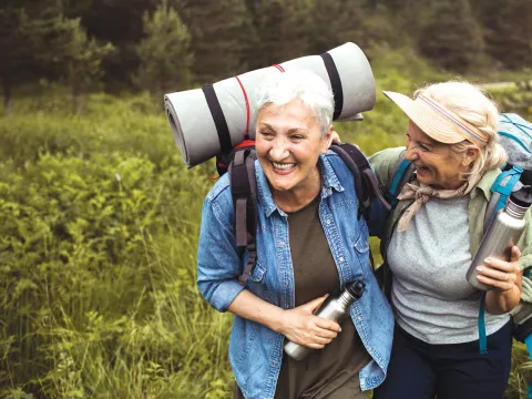 Friends hiking in the Blue Ridge Mountains.