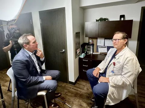 Greg Warmoth interviews his cancer physician Dr. Bruce Haughey as part of Movember.